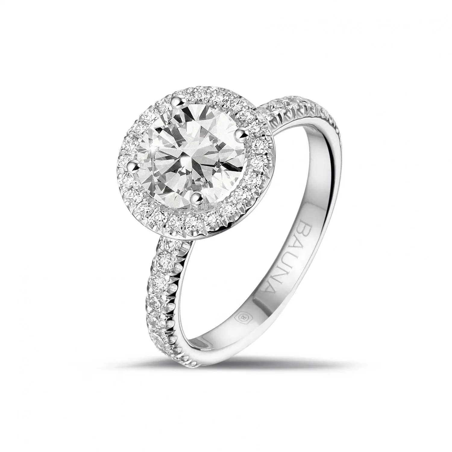 1.50 quilates halo anillo solitario en oro blanco con diamantes redondos 