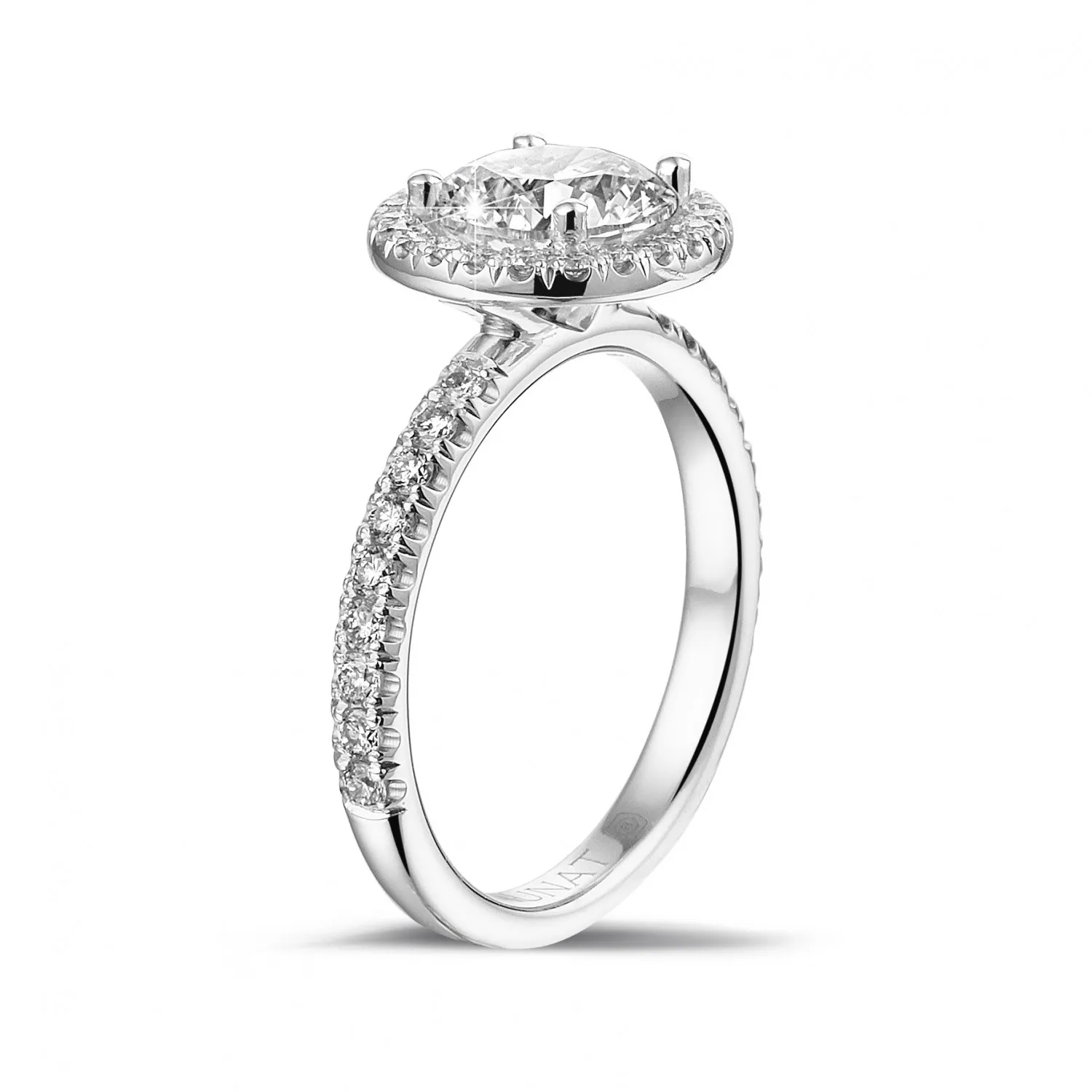 1.50 quilates halo anillo solitario en oro blanco con diamantes redondos 
