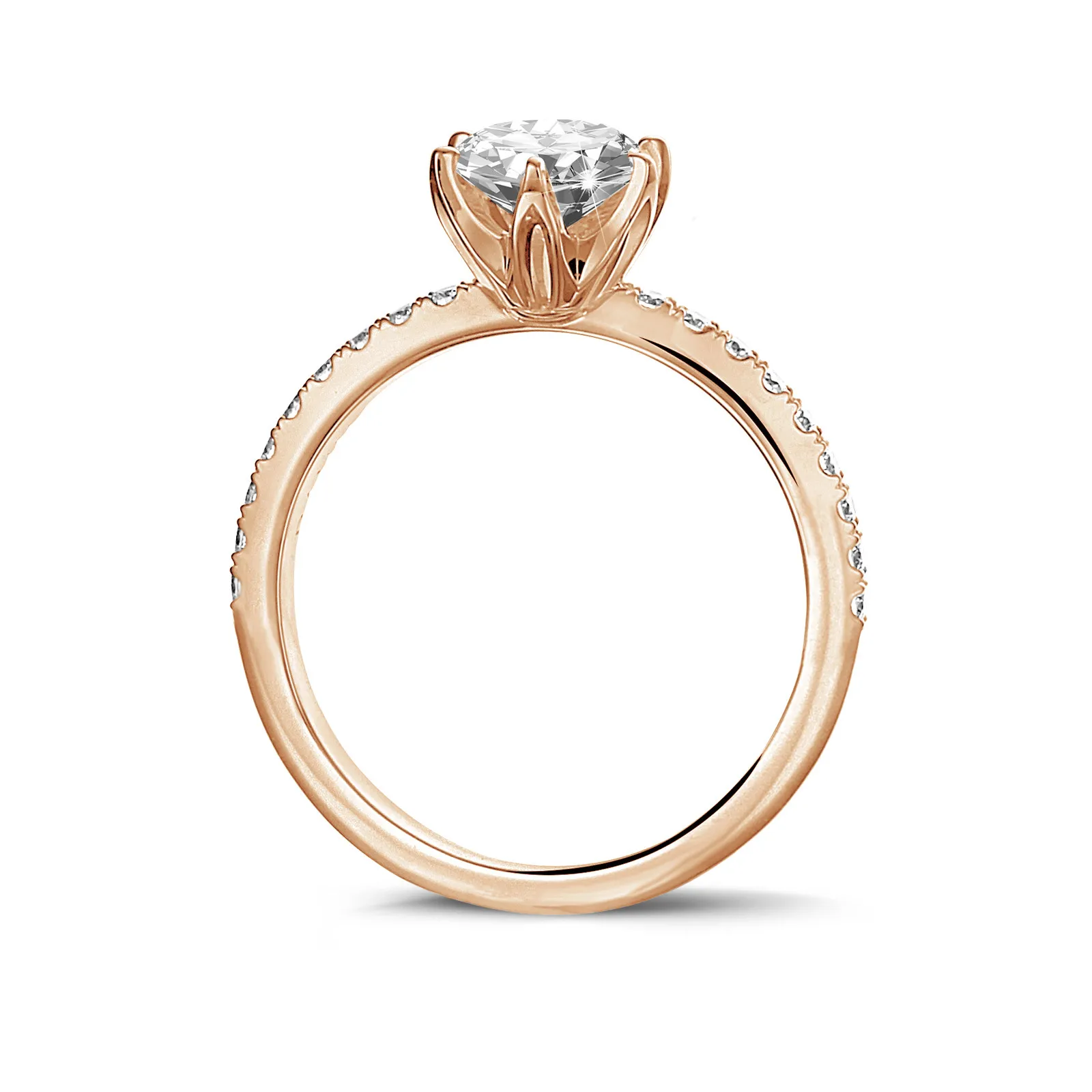 2.00 quilates anillo solitario en oro rojo con diamantes en los lados 