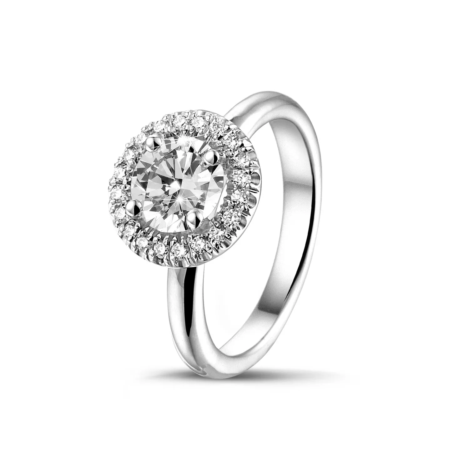 2.00 quilates Halo anillo solitario en platino con diamantes redondos 