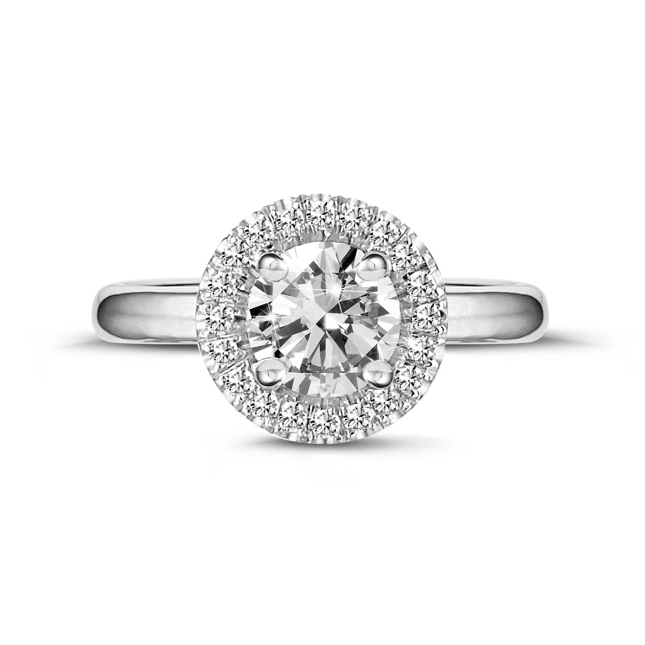 2.00 quilates Halo anillo solitario en platino con diamantes redondos 