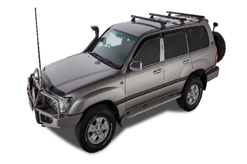 3 Barras de techo Rhino Rack Heavy Duty RCH Negras TOYOTA LandCruiser 100 Series 4WD 03/98 to 10/07