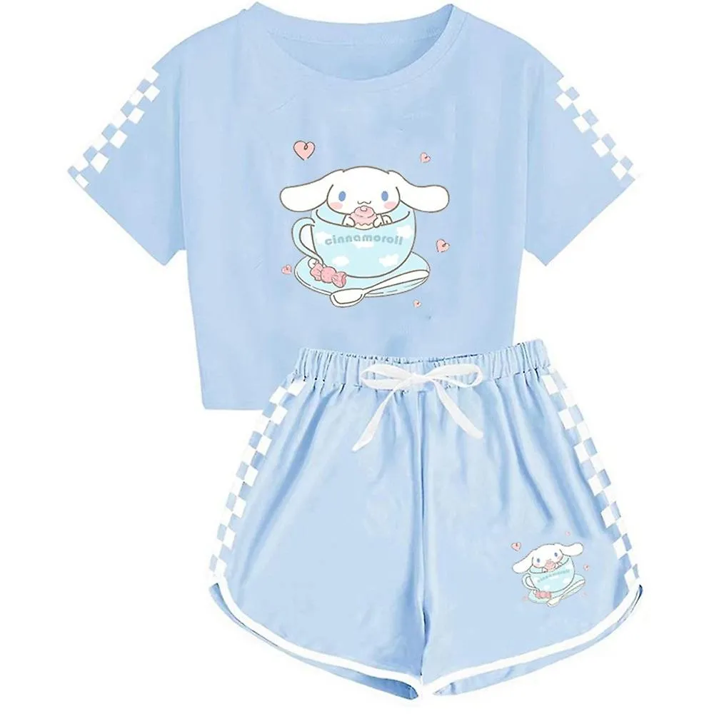514 AñOS NIñOS ADOLESCENTES NIñAS NIñOS CINNAMOROLL IMPRESO CAMISETAS DE MANGA CORTA + PANTALONES CORTOS CONJUNTOS DE ATUENDOS 