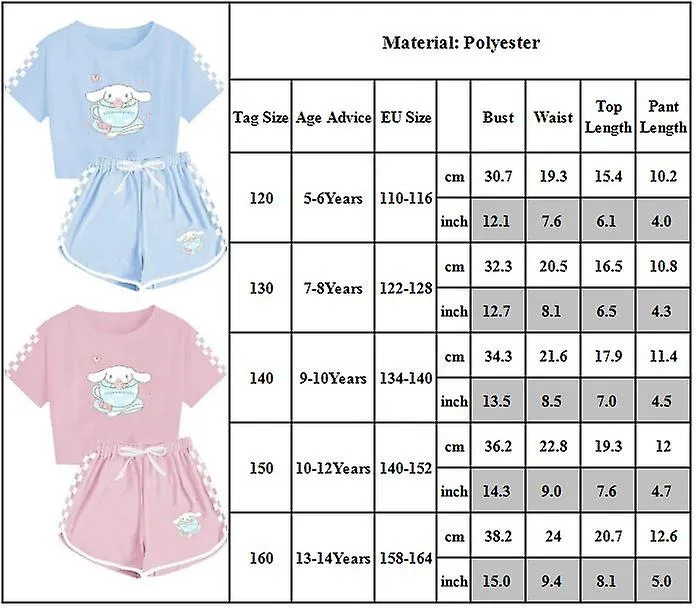 514 AñOS NIñOS ADOLESCENTES NIñAS NIñOS CINNAMOROLL IMPRESO CAMISETAS DE MANGA CORTA + PANTALONES CORTOS CONJUNTOS DE ATUENDOS 
