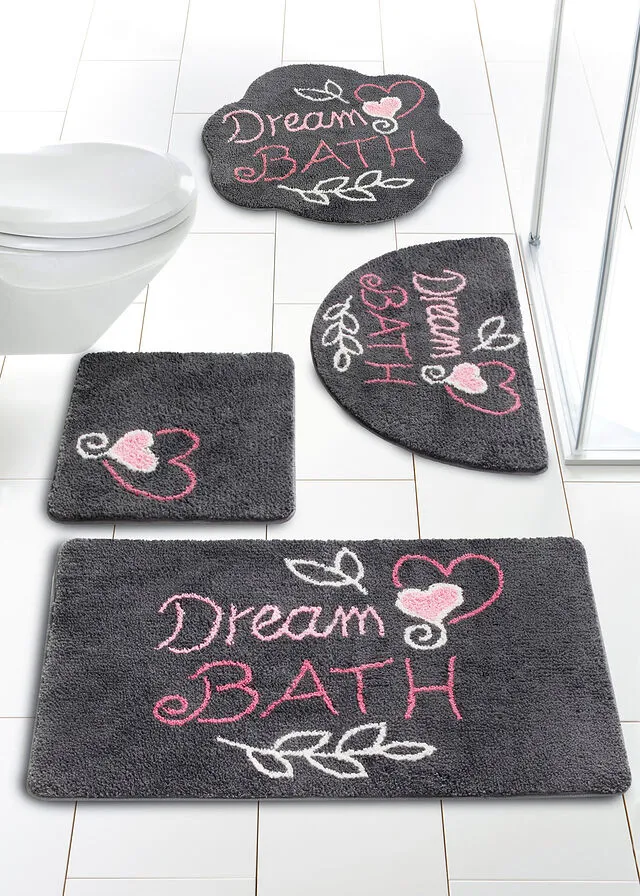 Alfombra de baño con motivo de corazones antracita