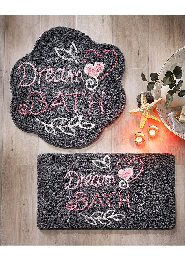 Alfombra de baño con motivo de corazones antracita