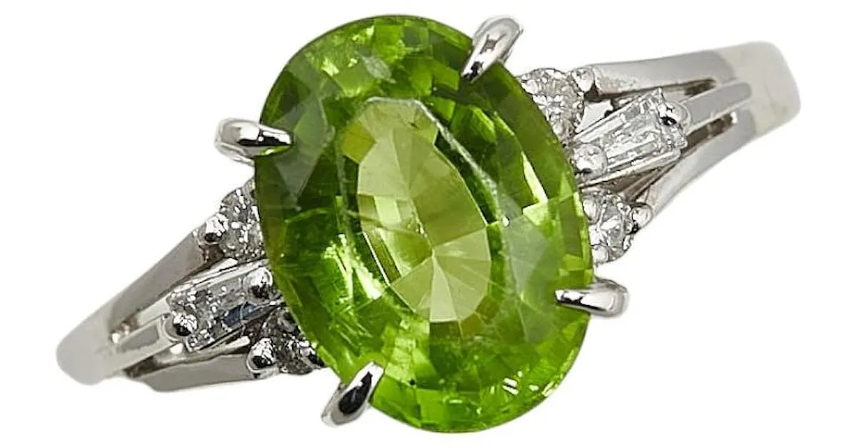 & Other Stories Anillo de platino Pt900 con peridoto de 2.98 ct y diamante de 0.18 ct en excelente estado Plata 