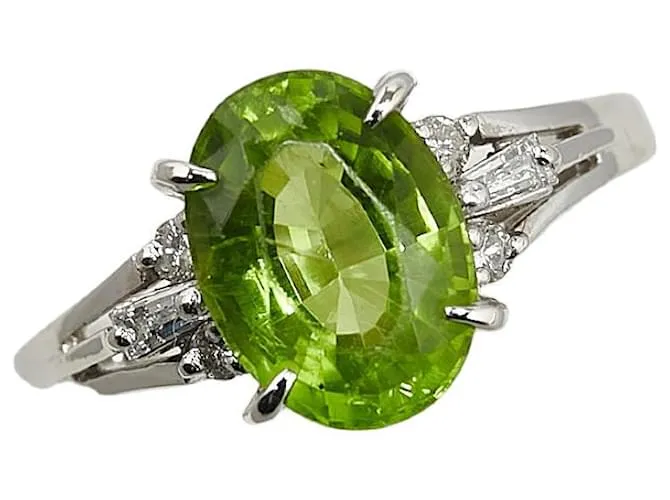 & Other Stories Anillo de platino Pt900 con peridoto de 2.98 ct y diamante de 0.18 ct en excelente estado Plata 