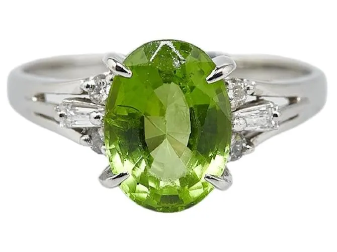& Other Stories Anillo de platino Pt900 con peridoto de 2.98 ct y diamante de 0.18 ct en excelente estado Plata 