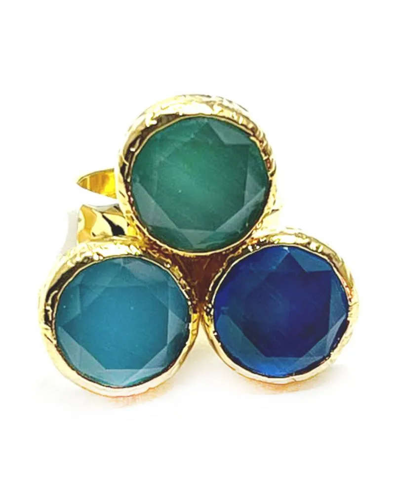 ANILLOS AZULES TRIO DE PIEDRAS OJO DE GATO Y MEDIDA AJUSTABLE