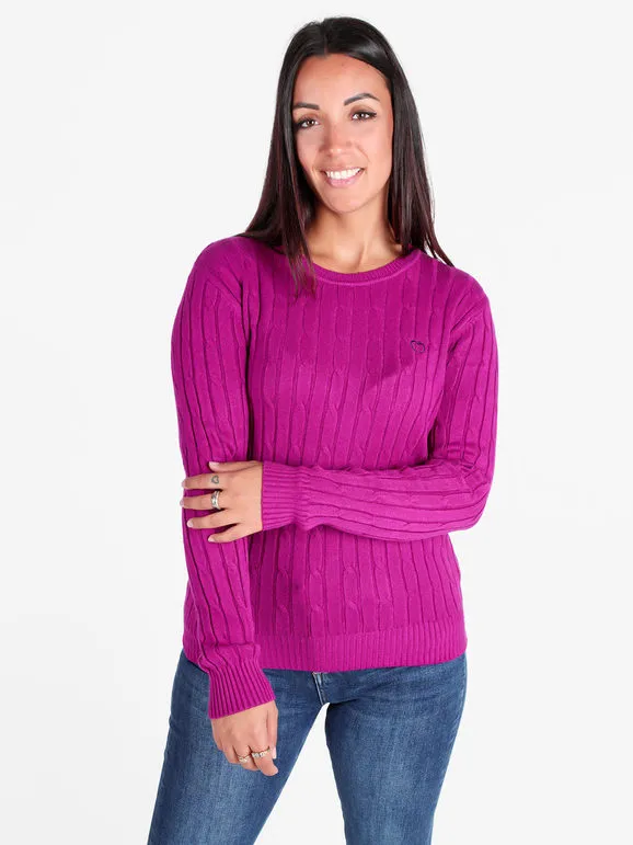 Baci & Abbracci Jersey de mujer de punto trenzado con cuello redondo