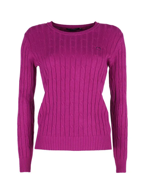 Baci & Abbracci Jersey de mujer de punto trenzado con cuello redondo