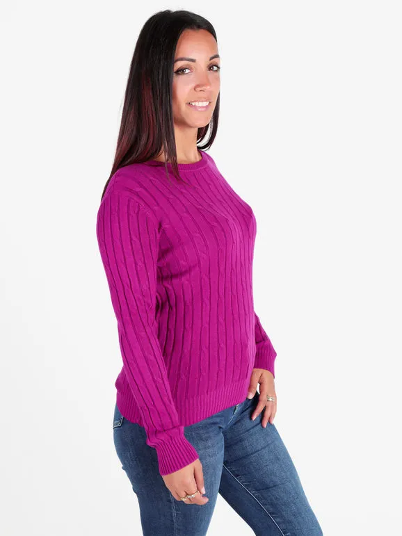 Baci & Abbracci Jersey de mujer de punto trenzado con cuello redondo