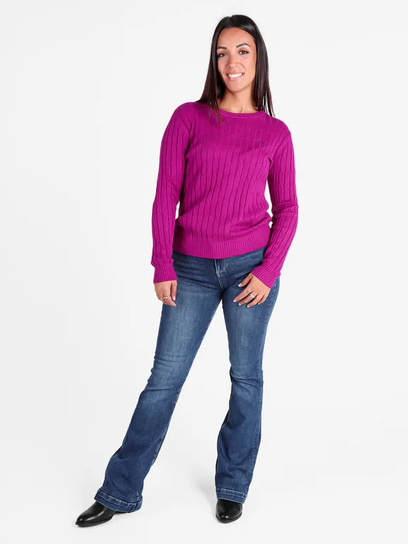 Baci & Abbracci Jersey de mujer de punto trenzado con cuello redondo
