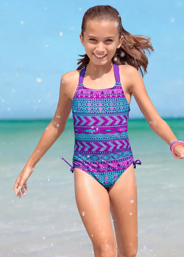 Bañador para niñas Lila/turquesa estampado