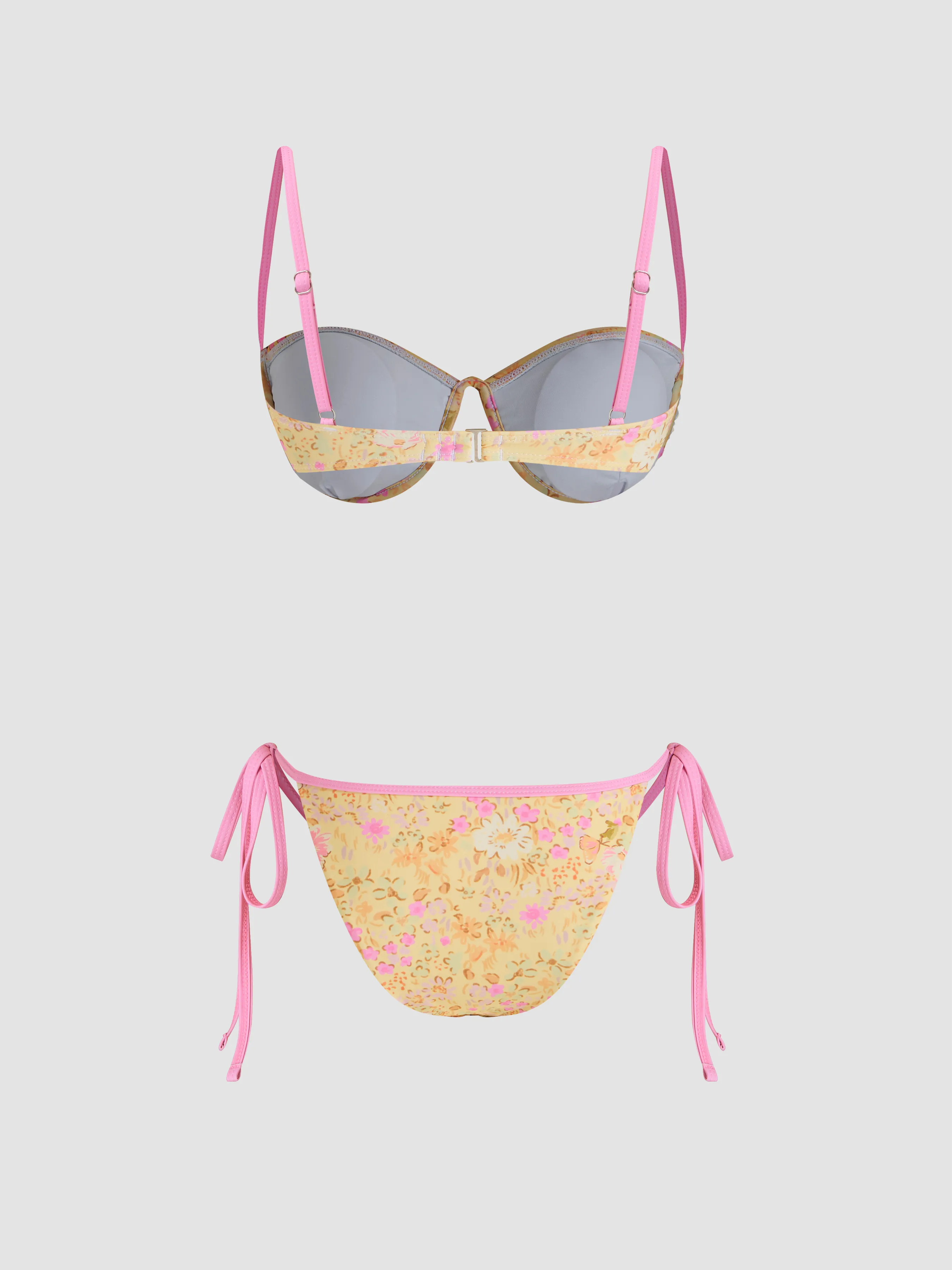 Bikini con Escote Cuadrado y Estampado Floral con Aros y Lazos Laterales