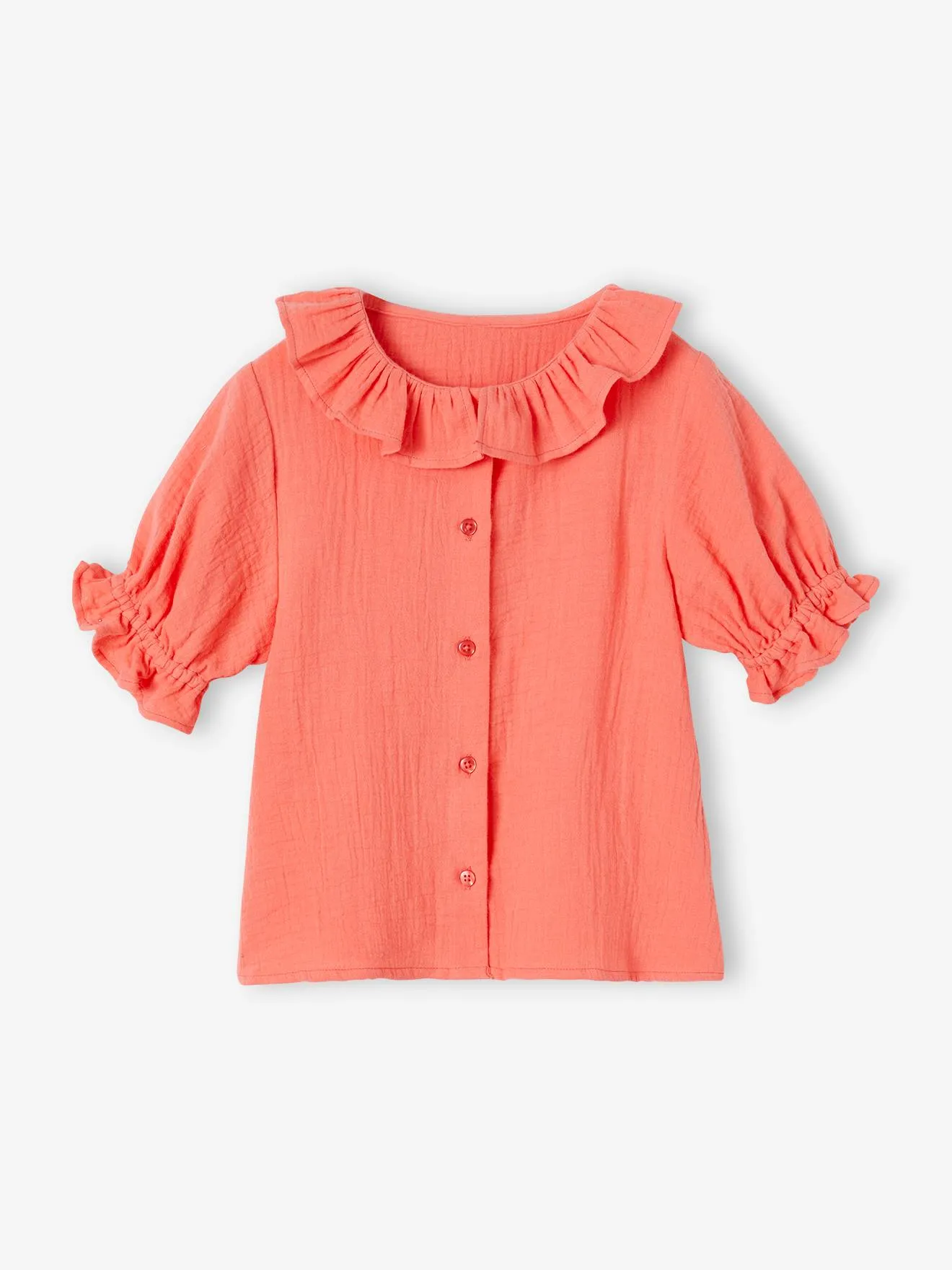 Blusa con cuello de gasa de algodón para niña