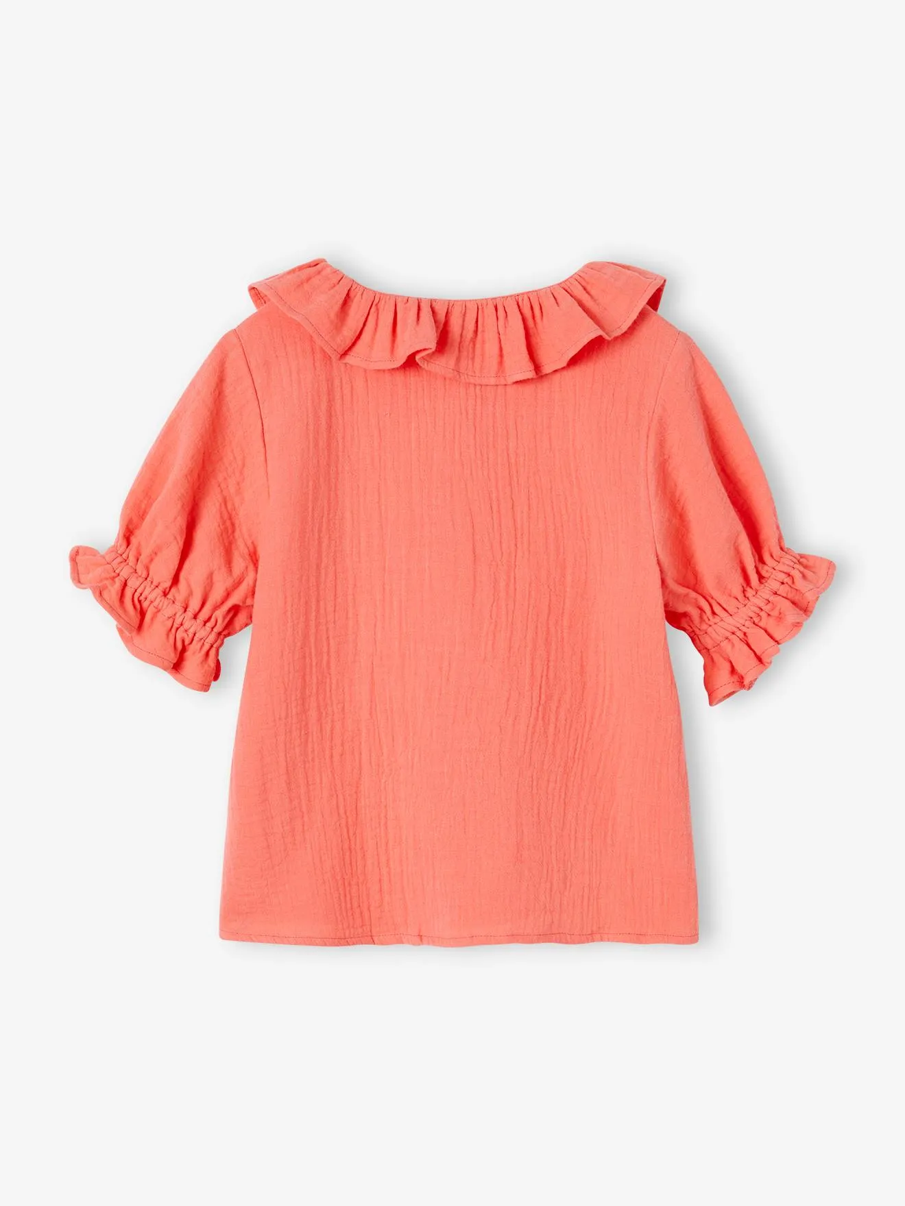 Blusa con cuello de gasa de algodón para niña