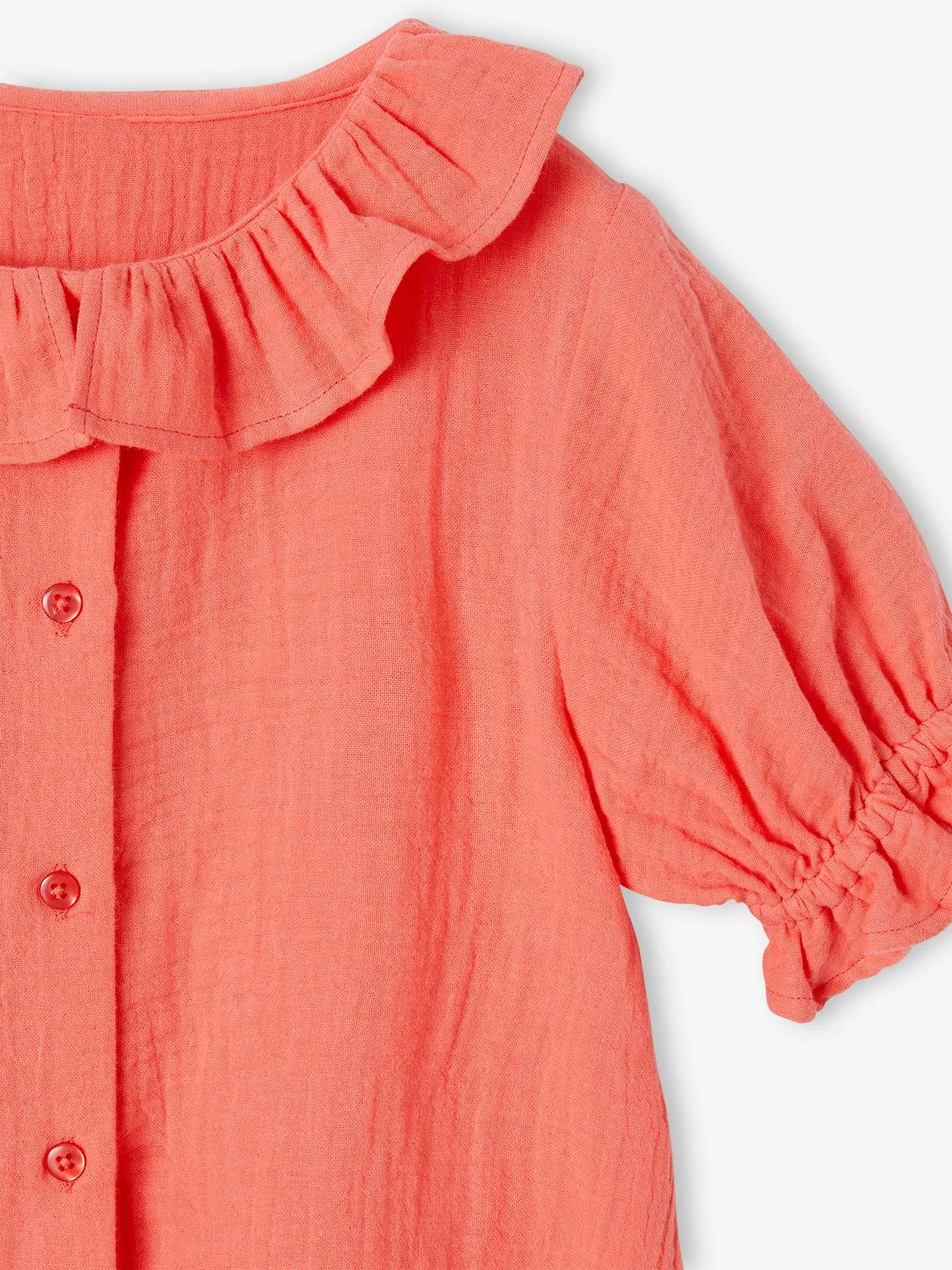 Blusa con cuello de gasa de algodón para niña