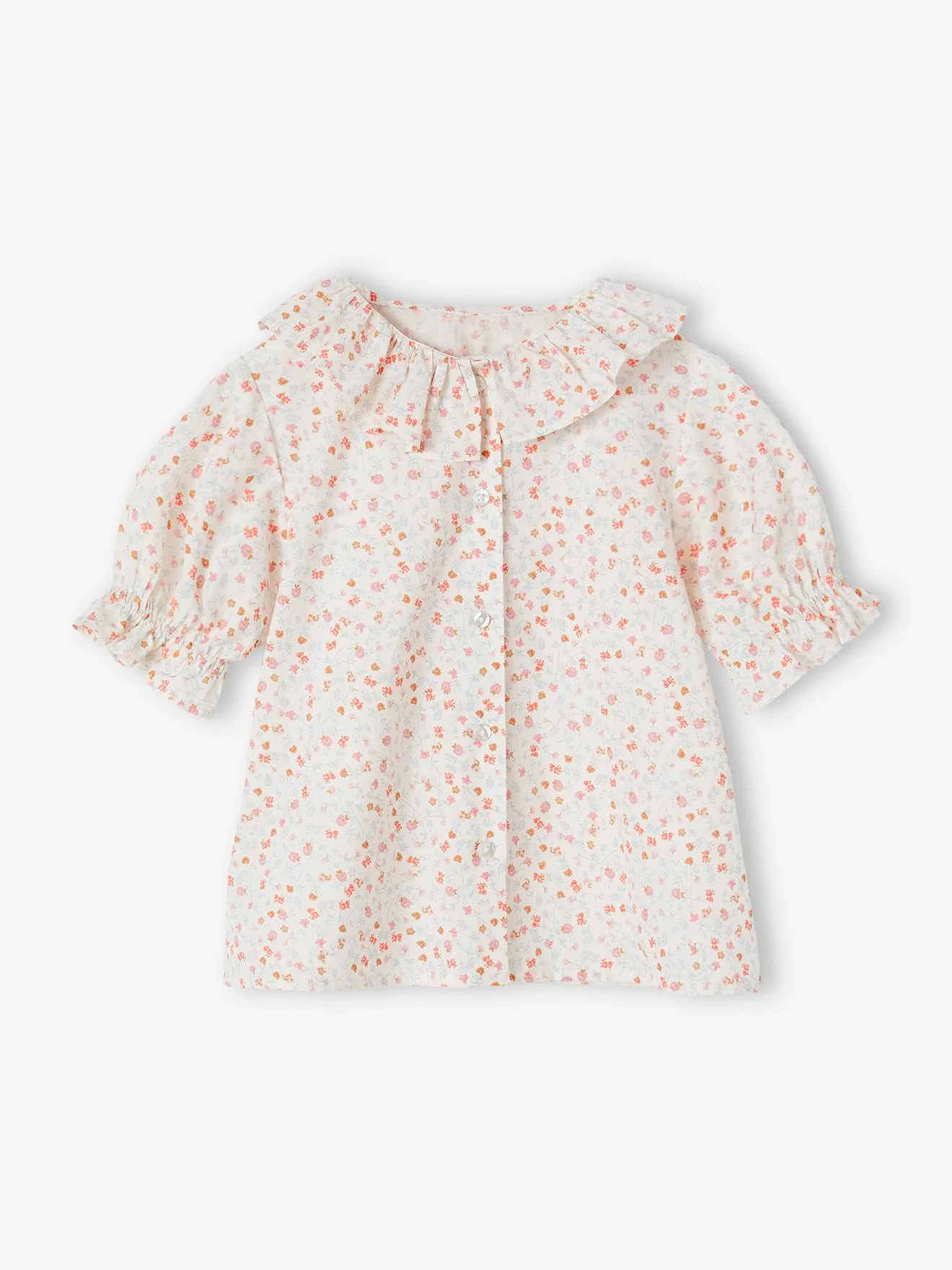 Blusa con cuello de gasa de algodón para niña