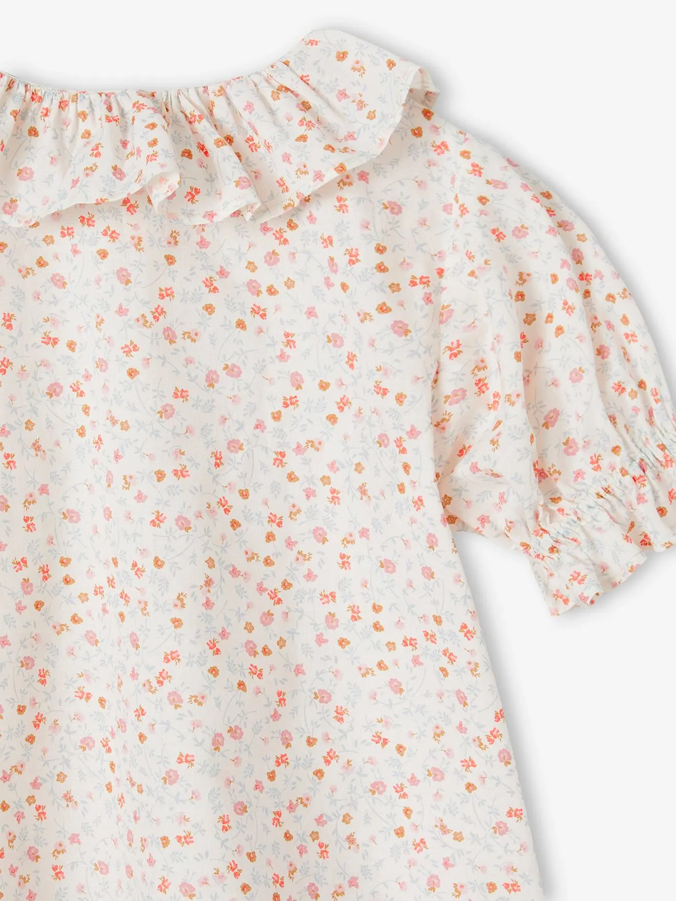 Blusa con cuello de gasa de algodón para niña