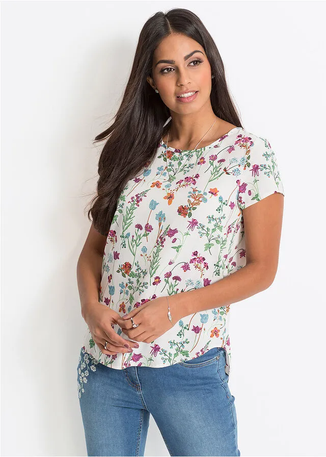 Blusa de manga corta Blanco lana de flores
