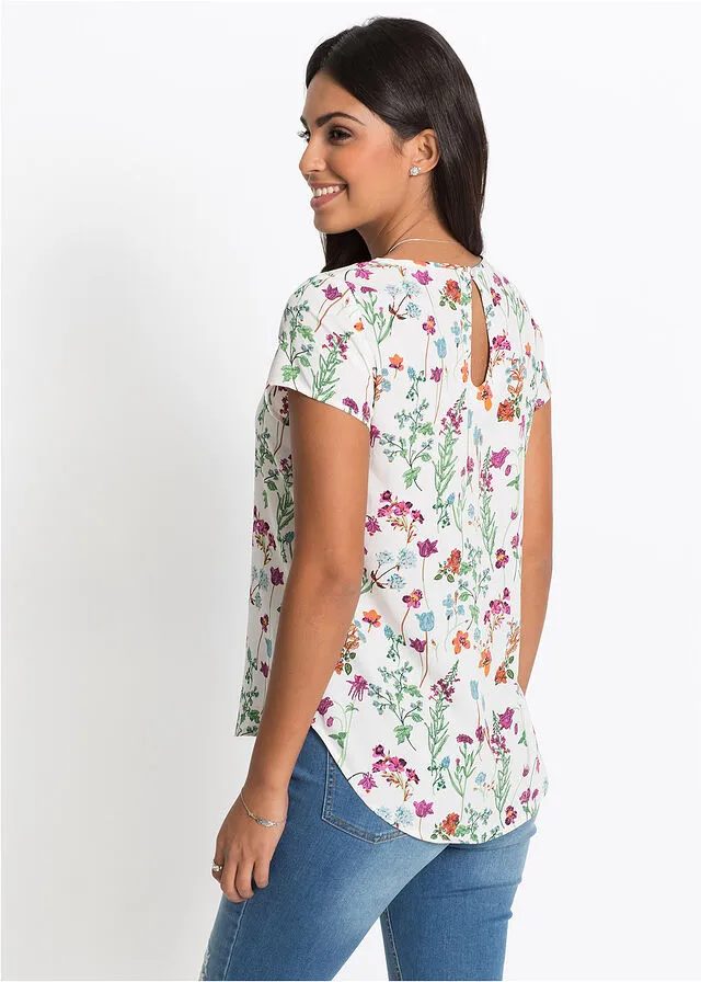 Blusa de manga corta Blanco lana de flores