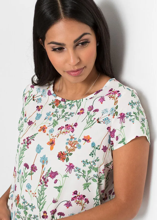 Blusa de manga corta Blanco lana de flores
