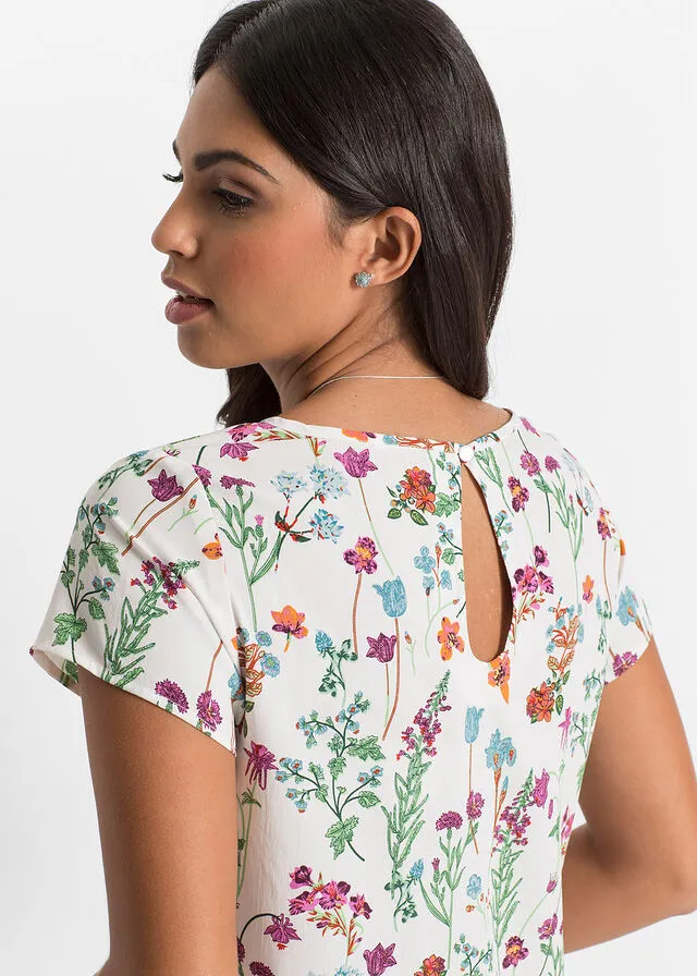 Blusa de manga corta Blanco lana de flores