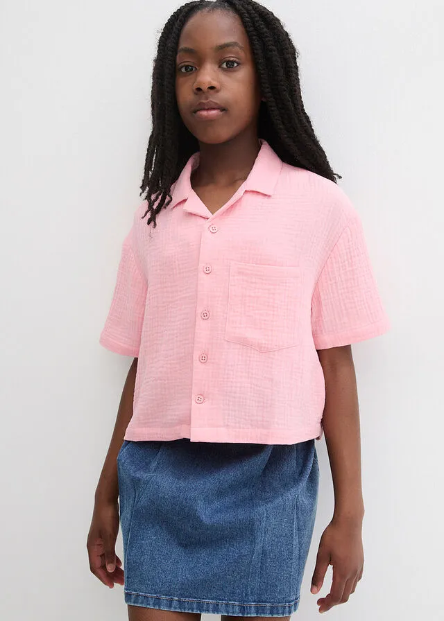 Blusa de muselina de algodón para niñas rosa pálido