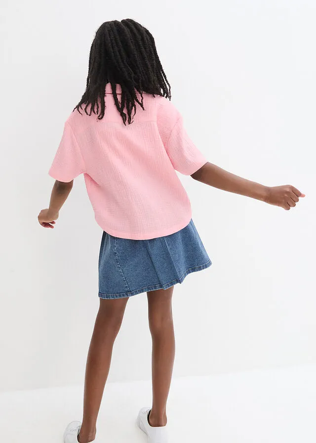 Blusa de muselina de algodón para niñas rosa pálido