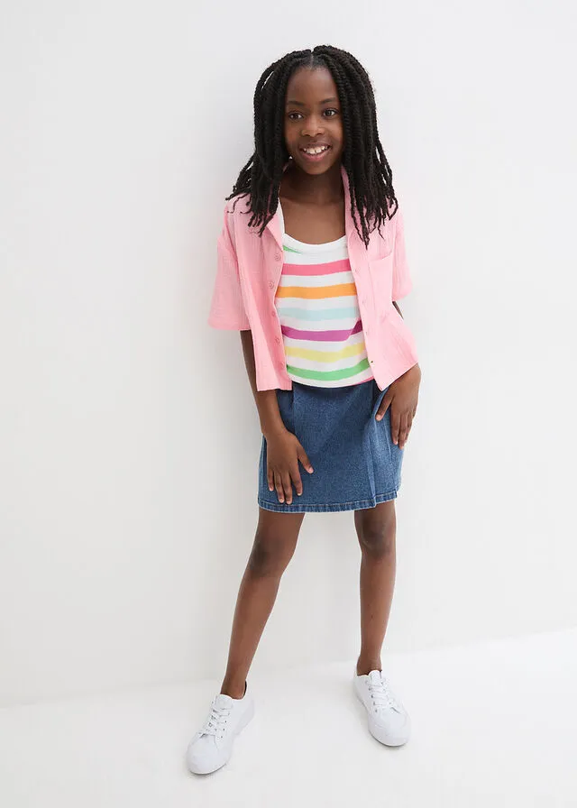 Blusa de muselina de algodón para niñas rosa pálido