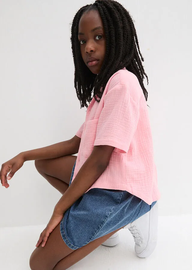 Blusa de muselina de algodón para niñas rosa pálido