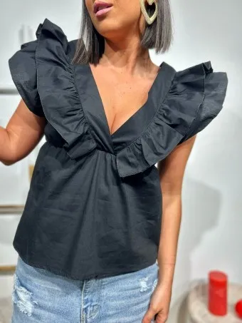 Blusa Popelín Volantes VALIREE Negro