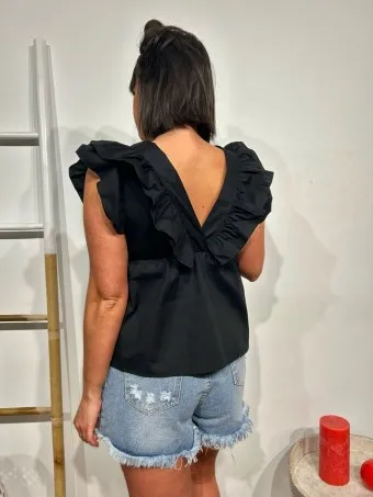 Blusa Popelín Volantes VALIREE Negro