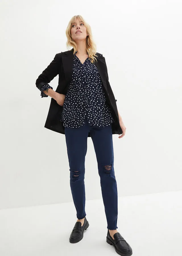 BLUSA PREMAMá/DE LACTANCIA AZUL MARINOBLANCO DE LUNARES