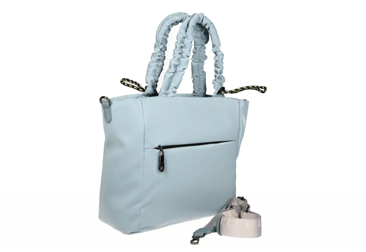 Bolso Colgar Celeste Bolsillos Asas Rizadas Cordones Ajustables