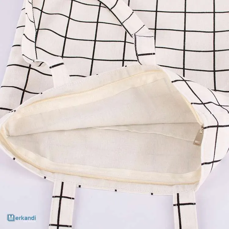 Bolso de algodón a cuadros con cremallera