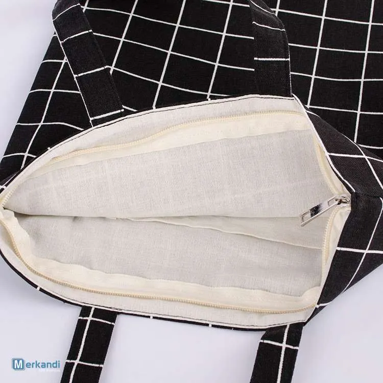 Bolso de algodón a cuadros con cremallera