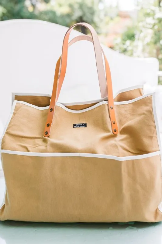 BOLSO DE LONETA DE ALGODóN CON ASAS DE PIEL  TOBACCO CAROLINE
