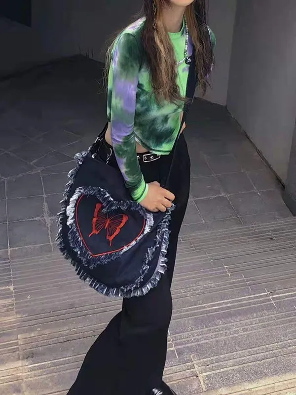 Bolso de tanino con estampado de mariposas Y2k
