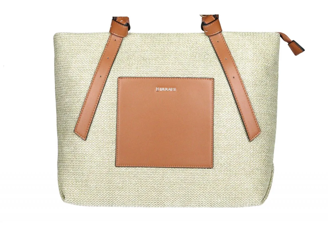 Bolso Espiga Oro Bolsillo y Asas Cuero