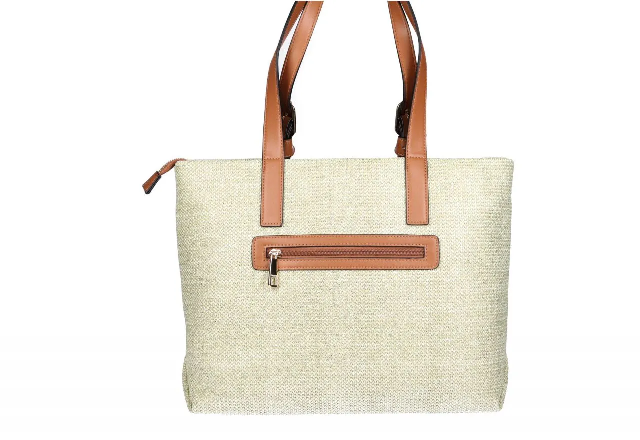 Bolso Espiga Oro Bolsillo y Asas Cuero
