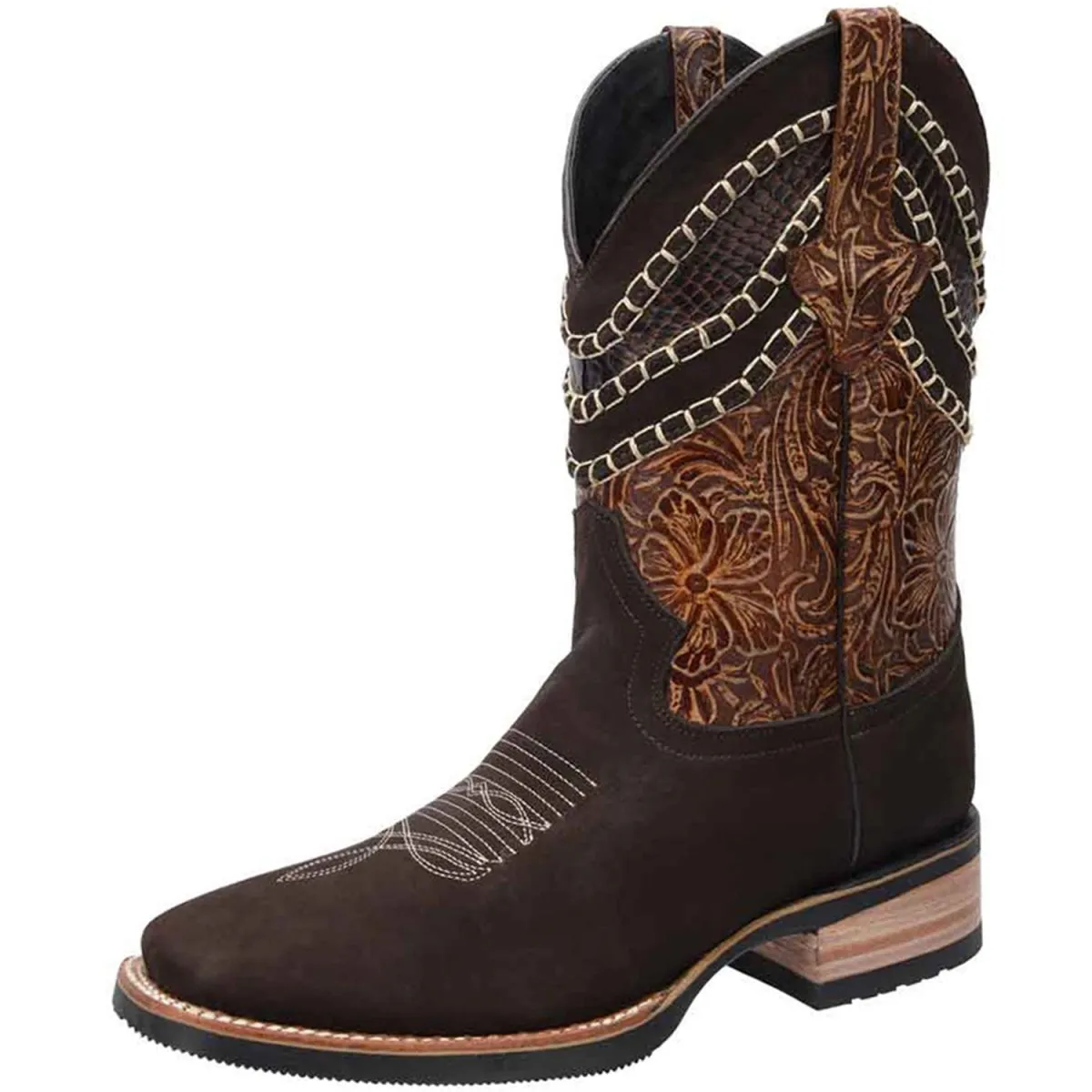 BOTAS VAQUERAS DE CUERO GRABADA NOBUCK HORMA RODEO WD319
