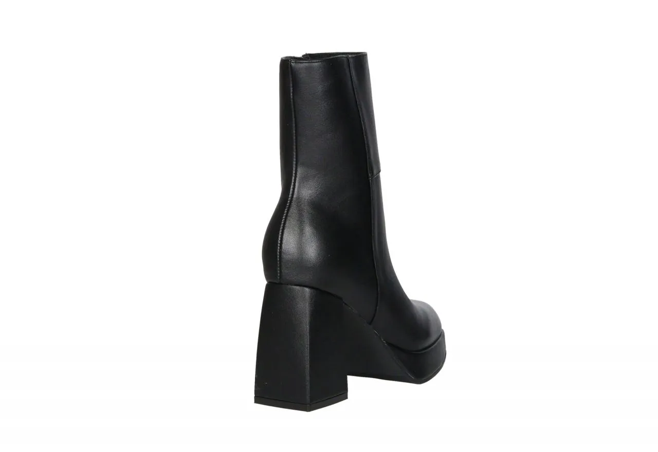 Botin Cremallera Piel Negro CaÑa Corte Pespuntes Tacon Grueso Alto