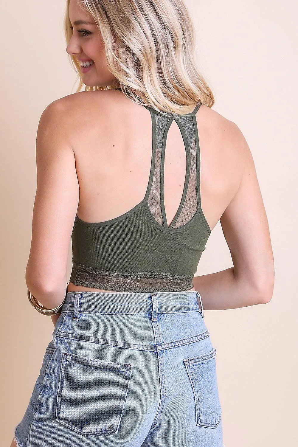 Bralette de encaje de lunares sin costuras