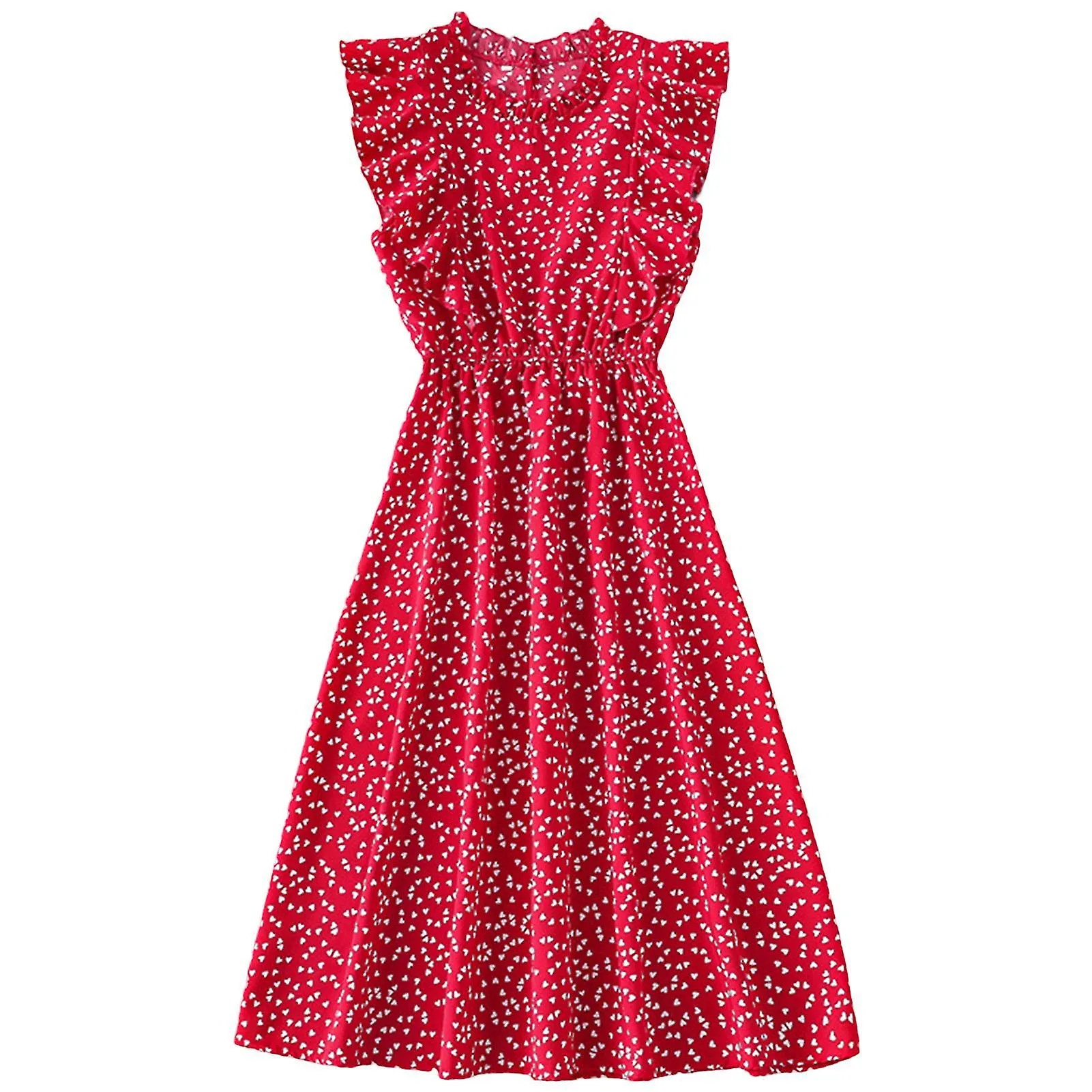 Breey Vestido De Estampado De Lunares De Mujer Vestido Largo De Estampado De Talla Grande Para Ir A La Playa De Vestir Lado Rojo