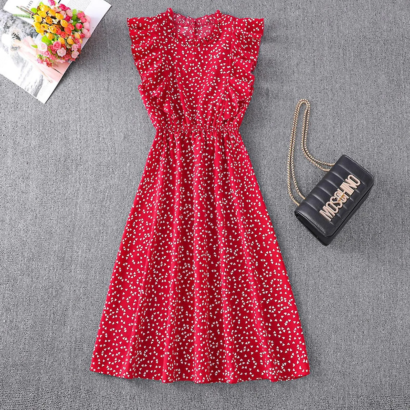 Breey Vestido De Estampado De Lunares De Mujer Vestido Largo De Estampado De Talla Grande Para Ir A La Playa De Vestir Lado Rojo