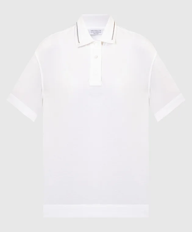 Brunello Cucinelli White polo shirt with monil chain