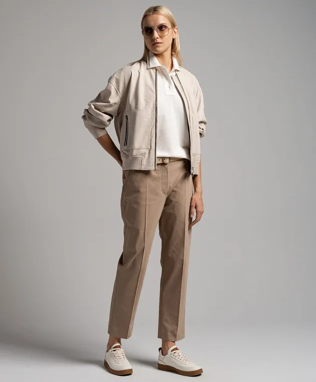 Brunello Cucinelli White polo shirt with monil chain